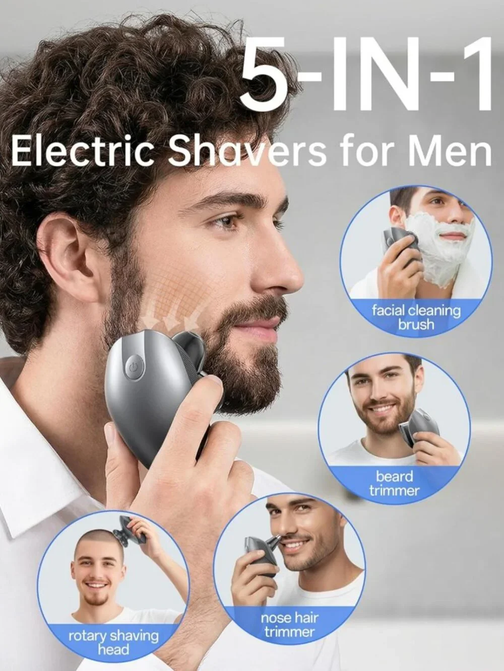 5-in-1 Waterproof Electric Razor for Men, Rechargeable Bald Head & Beard Trimmer